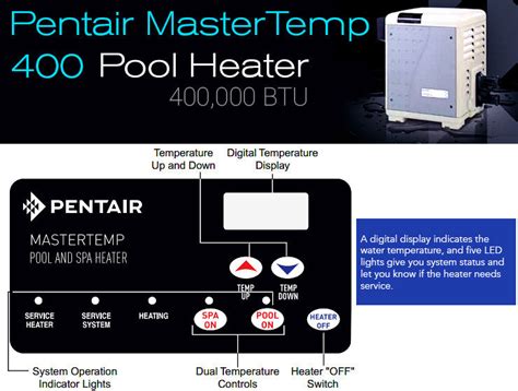 <strong>Pentair Pool Products MasterTemp 460736</strong> Operations & Installation <strong>Manual</strong> (112 pages) 120/240 VAC NATURAL GAS/LP GAS Pool & Spa Heater. . Mastertemp 400 manual